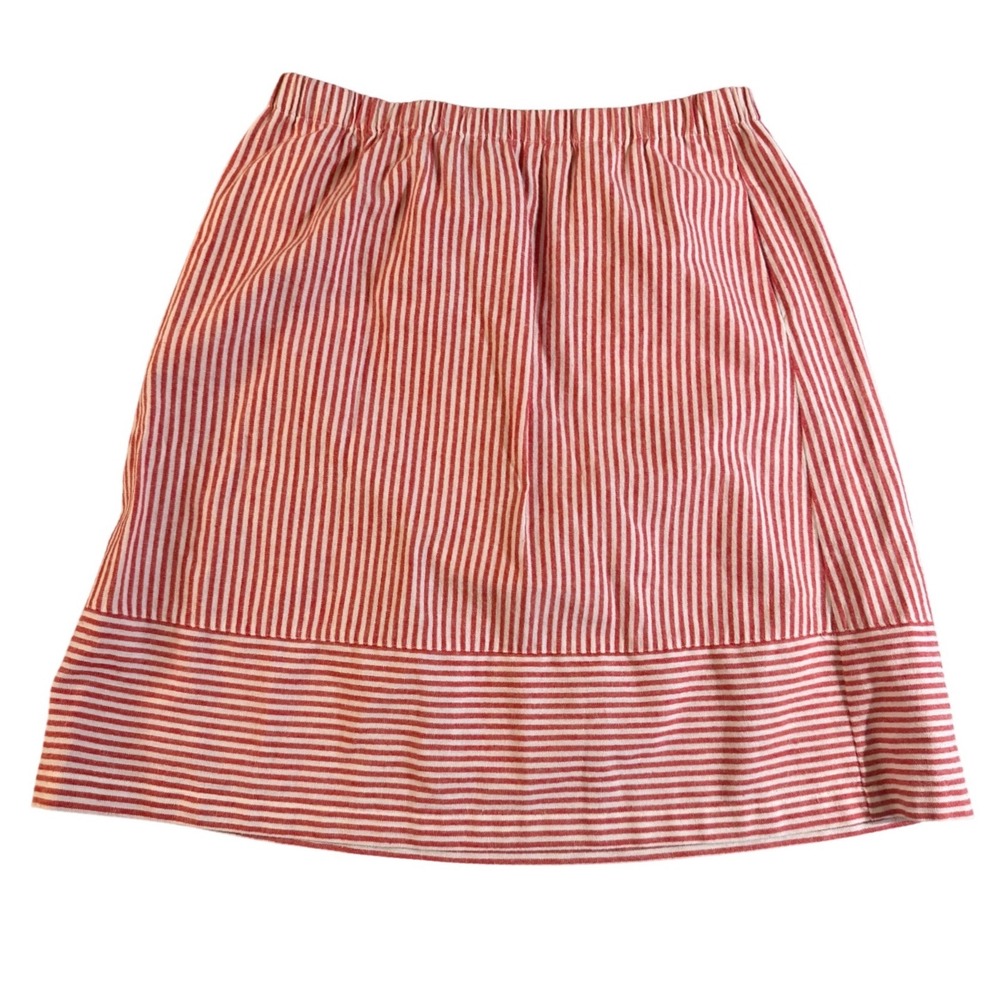 J.Crew Women Red White Striped Linen Blend Elastic Waist Skirt‎ G5892 Large